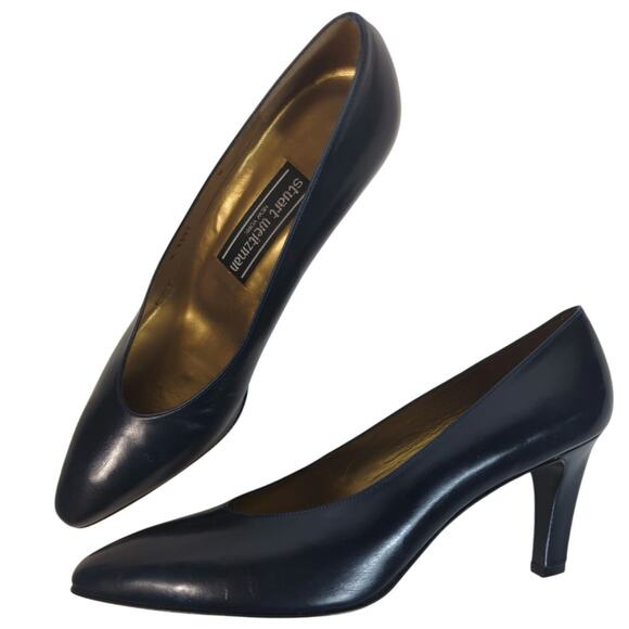 Stuart Weitzman Vintage Classic Pump Navy 8 - Picture 1 of 9